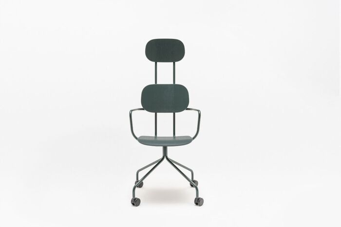 New School - krzesło z zagłówkiem ze sklejki podstawa stała z kółkami