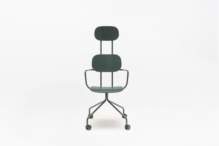 New School - krzesło z zagłówkiem ze sklejki podstawa stała z kółkami