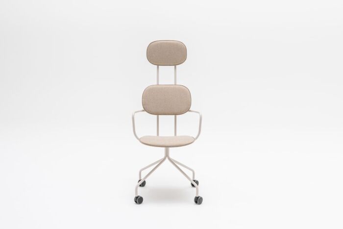 New School - krzesło z zagłówkiem tapicerowane podstawa stała z kółkami